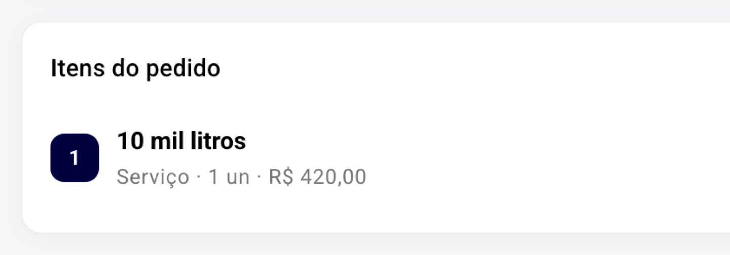 A ordem nova leva os itens: 10 mil litros de sucção.