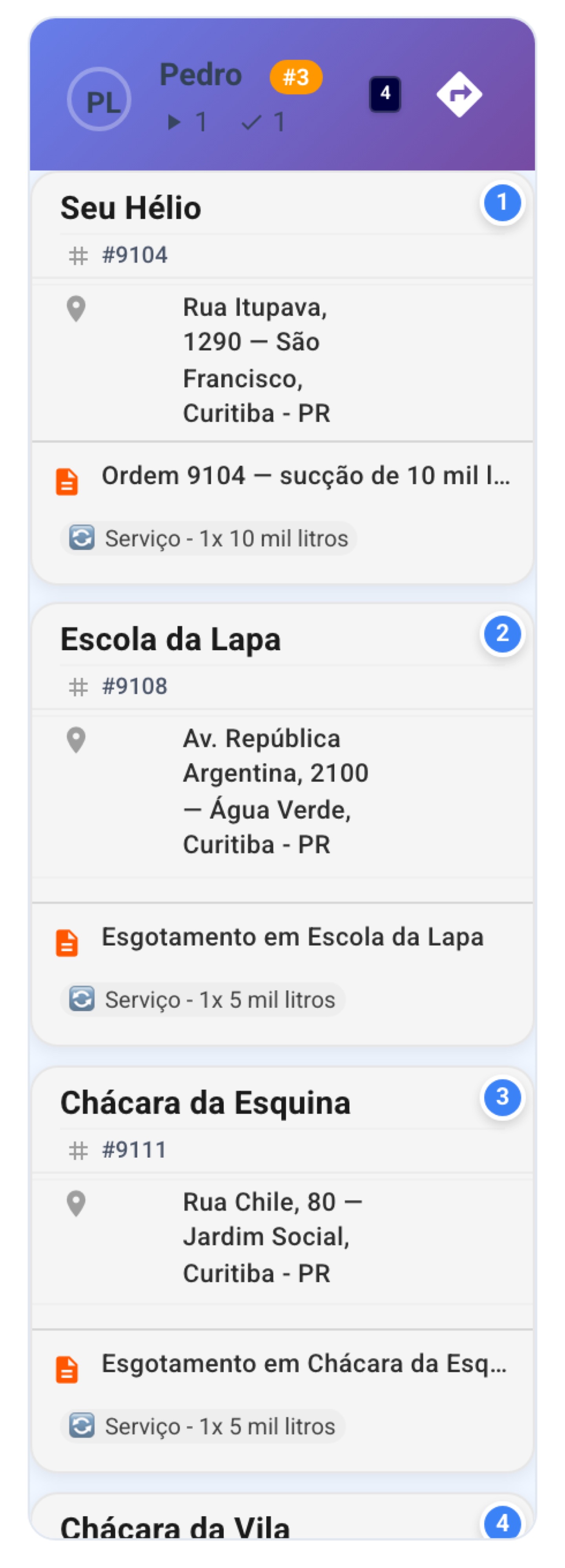 Você confirma a rota no painel e o pedido já aparece na sequência do motorista.