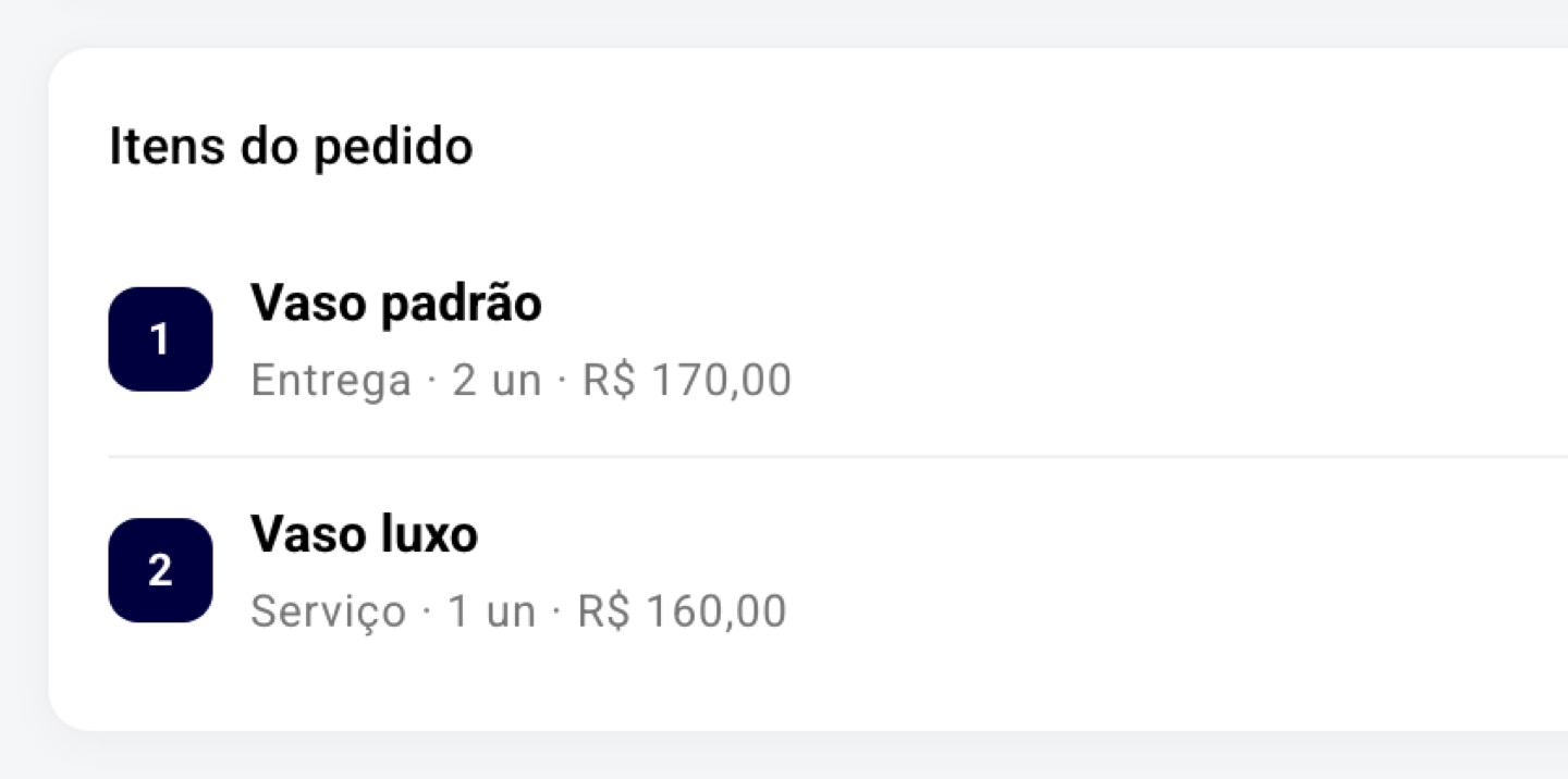 O pedido novo leva os itens: vaso padrão e a manutenção.