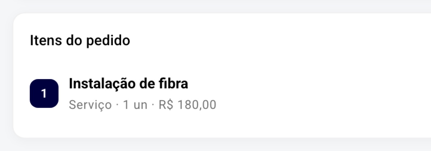A ordem nova leva o item: instalação de fibra no endereço do Seu Nelson.